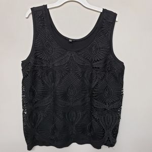 🌸 Lane Bryant Black Woven Lace Overlay Tank Top